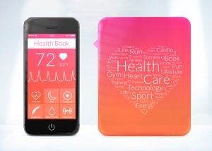 Health book application for smartphone with word cloud sticker